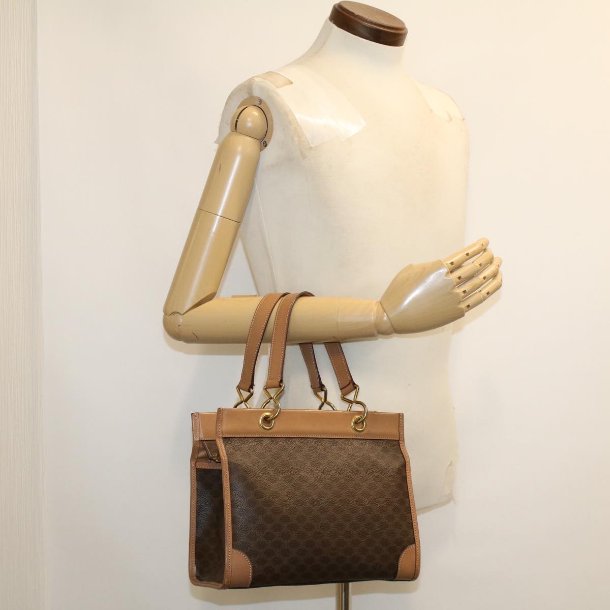 CELINE Macadam Canvas Hand Bag PVC Leather Brown Auth cl579