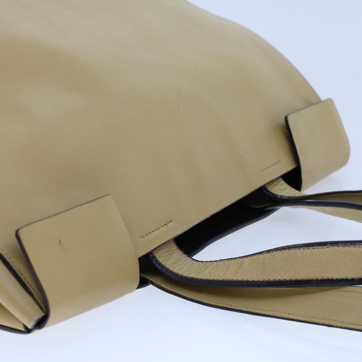 PRADA Tote Bag Leather Beige Auth cl621