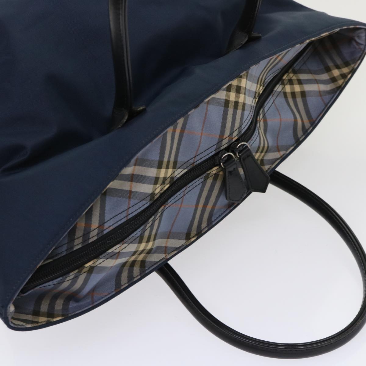 BURBERRY Nova Check Blue Label Tote Bag Nylon Navy Auth cl626