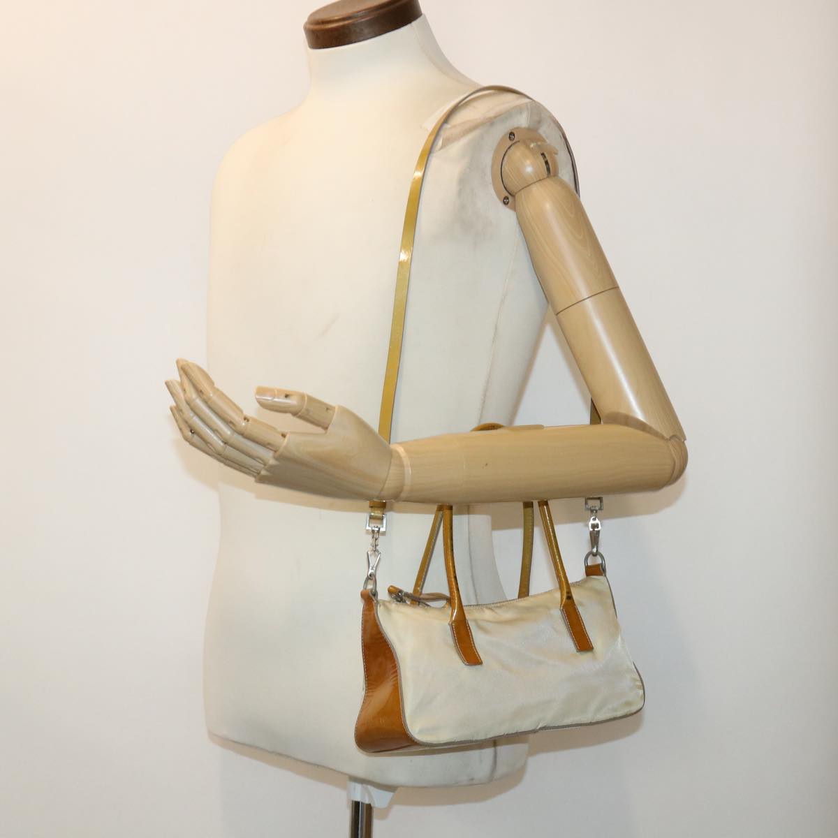 PRADA Hand Bag Nylon 2way Shoulder Bag Beige Auth cl637