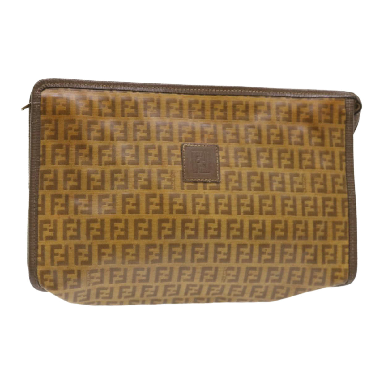 FENDI Zucchino Canvas Clutch Bag Brown Auth cl640