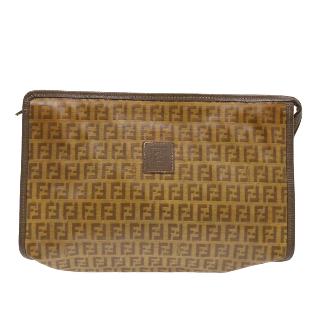 FENDI Zucchino Canvas Clutch Bag Brown Auth cl640