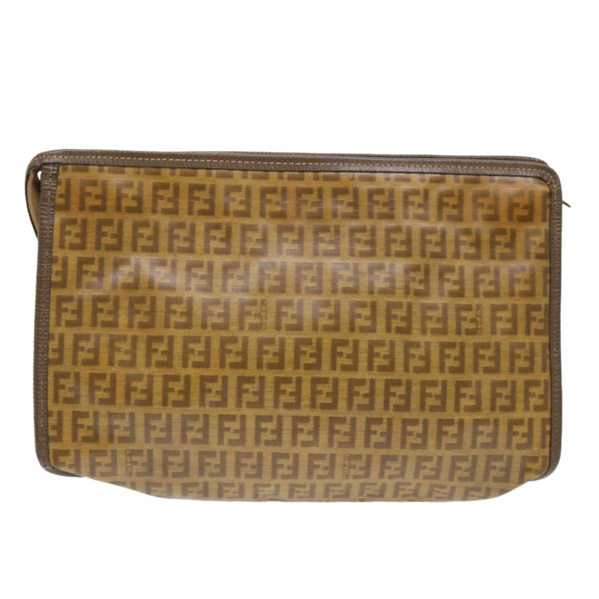 FENDI Zucchino Canvas Clutch Bag Brown Auth cl640