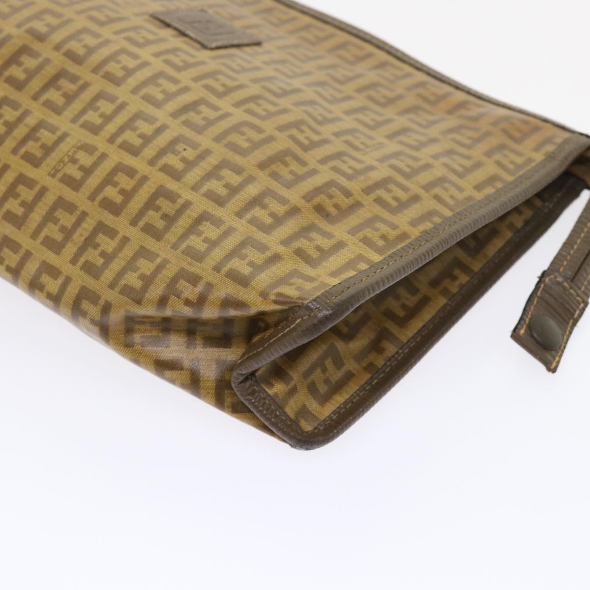 FENDI Zucchino Canvas Clutch Bag Brown Auth cl640