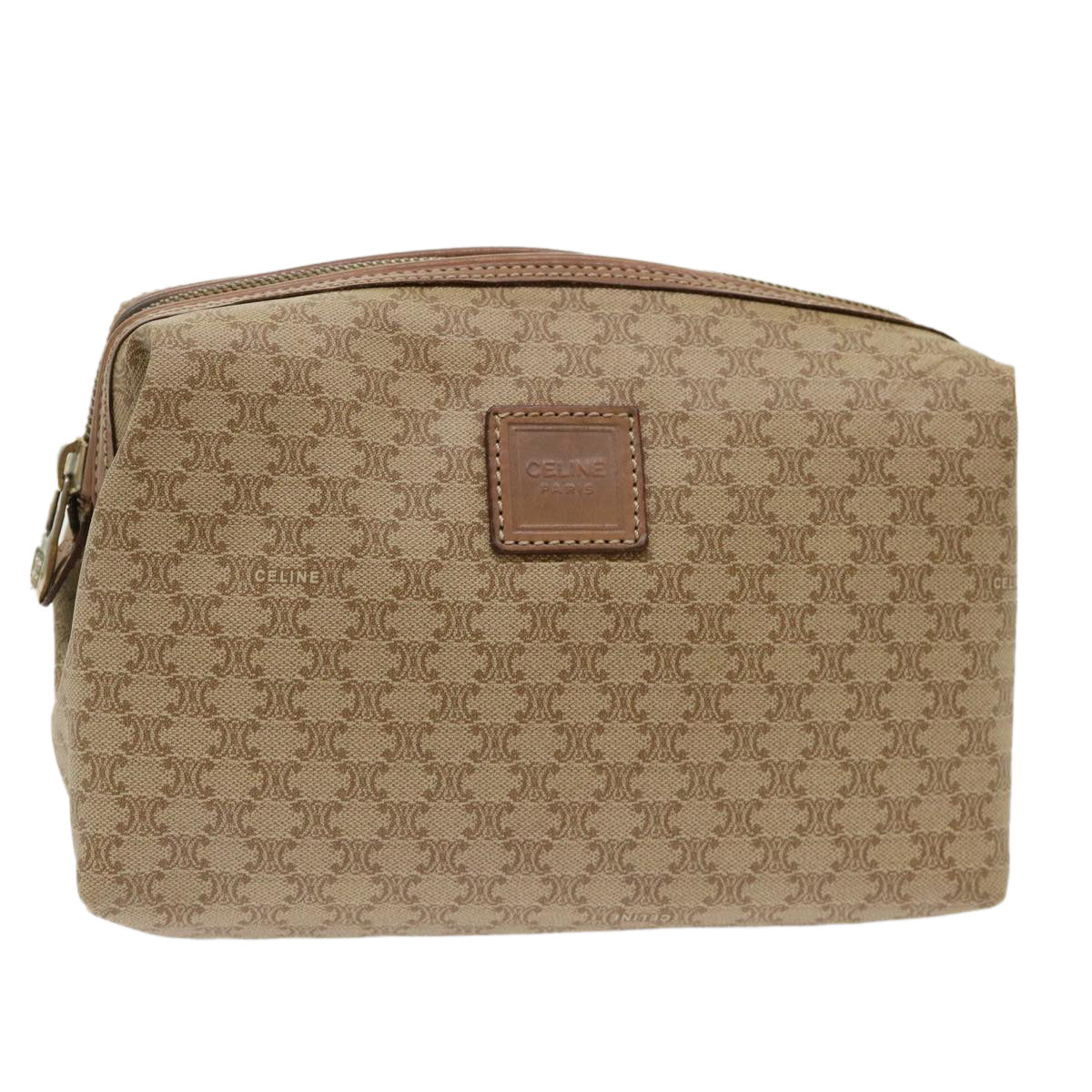 CELINE Macadam Canvas Clutch Bag PVC Leather Beige Auth cl641