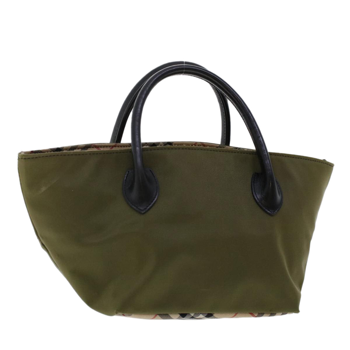 Burberrys Hand Bag Nylon Khaki Auth cl651