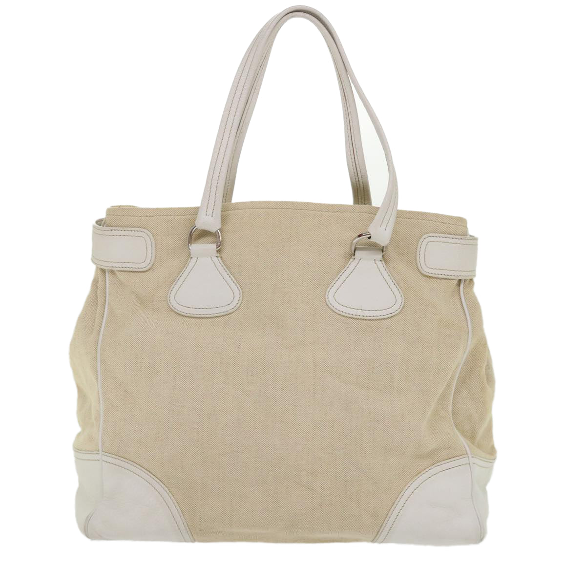 PRADA Shoulder Bag Canvas Leather Beige White Auth cl663 - 0
