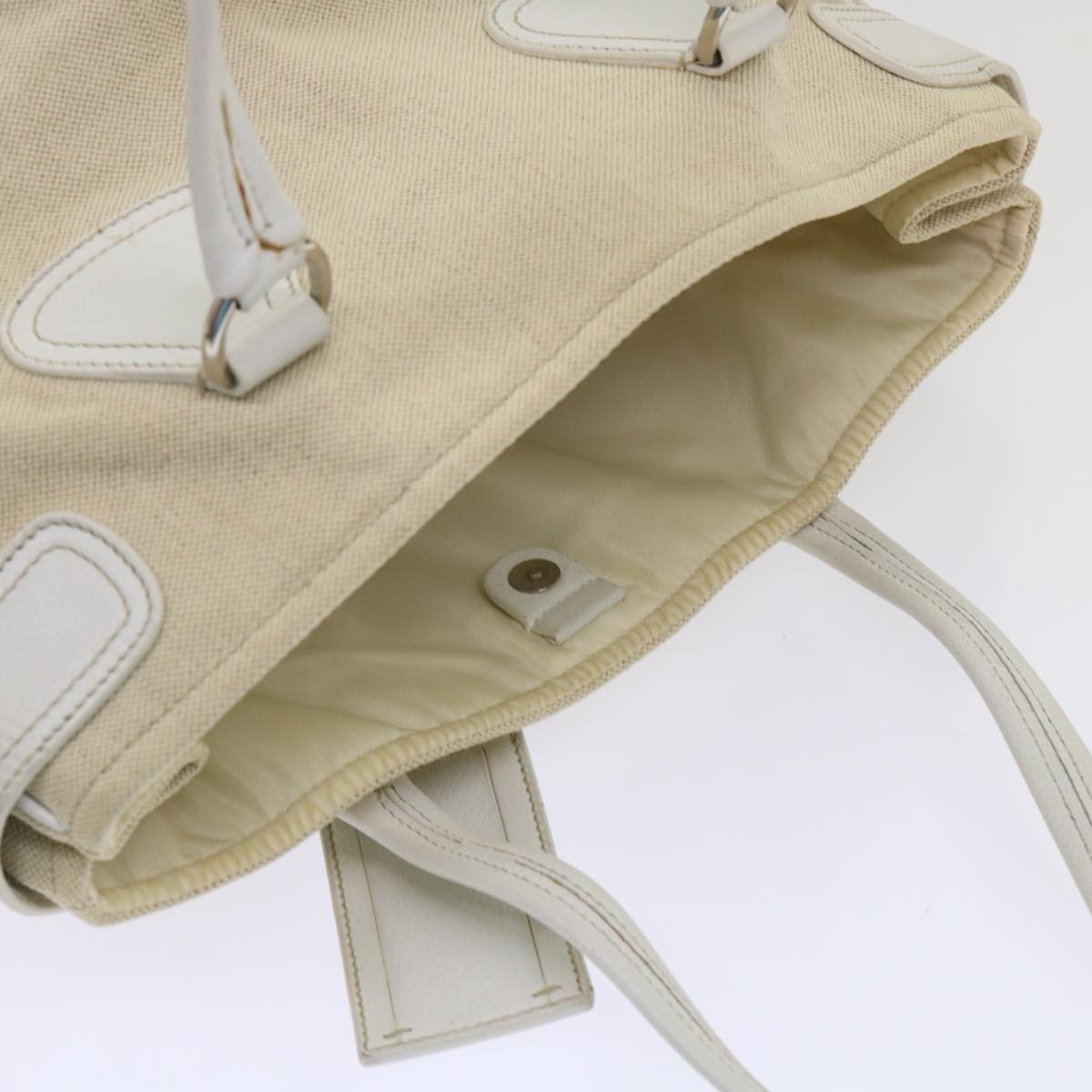PRADA Shoulder Bag Canvas Leather Beige White Auth cl663