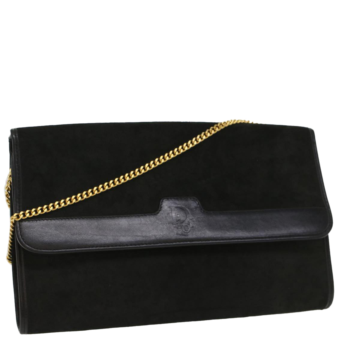 Christian Dior Chain Shoulder Bag Suede Leather Black Auth cl679