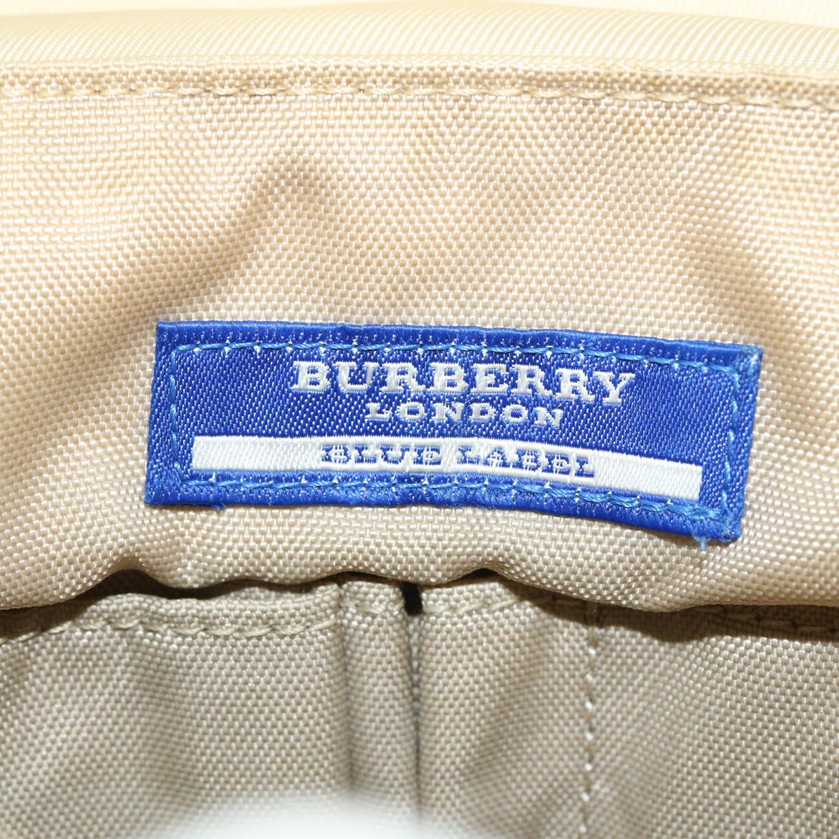 BURBERRY Nova Check Blue Label Shoulder Bag Nylon Beige Black Auth cl713