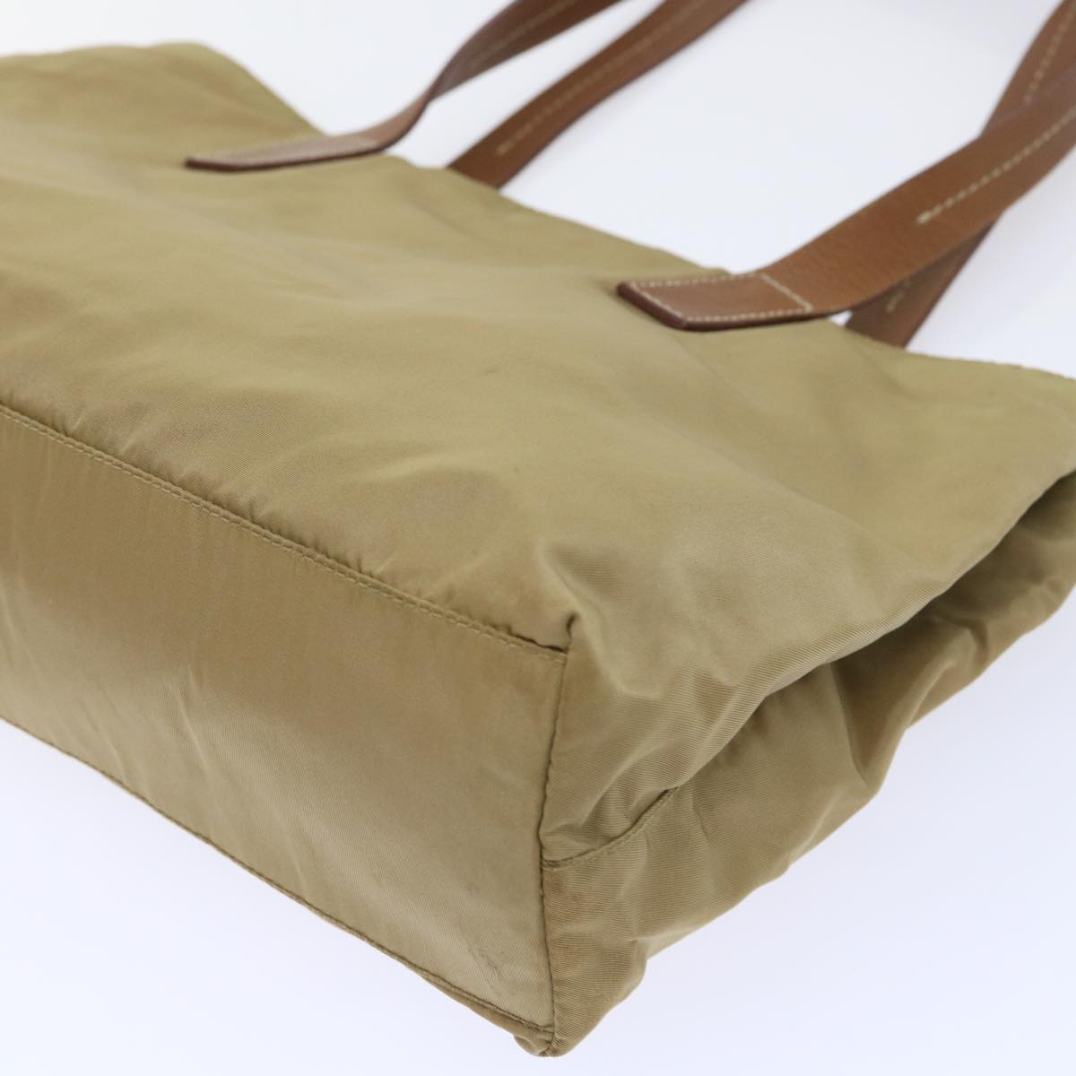 PRADA Tote Bag Nylon Leather Khaki Auth cl715