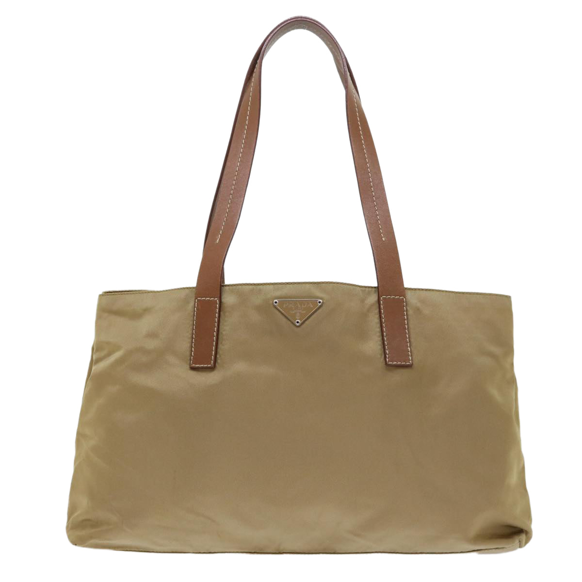 PRADA Tote Bag Nylon Leather Khaki Auth cl715 - 0
