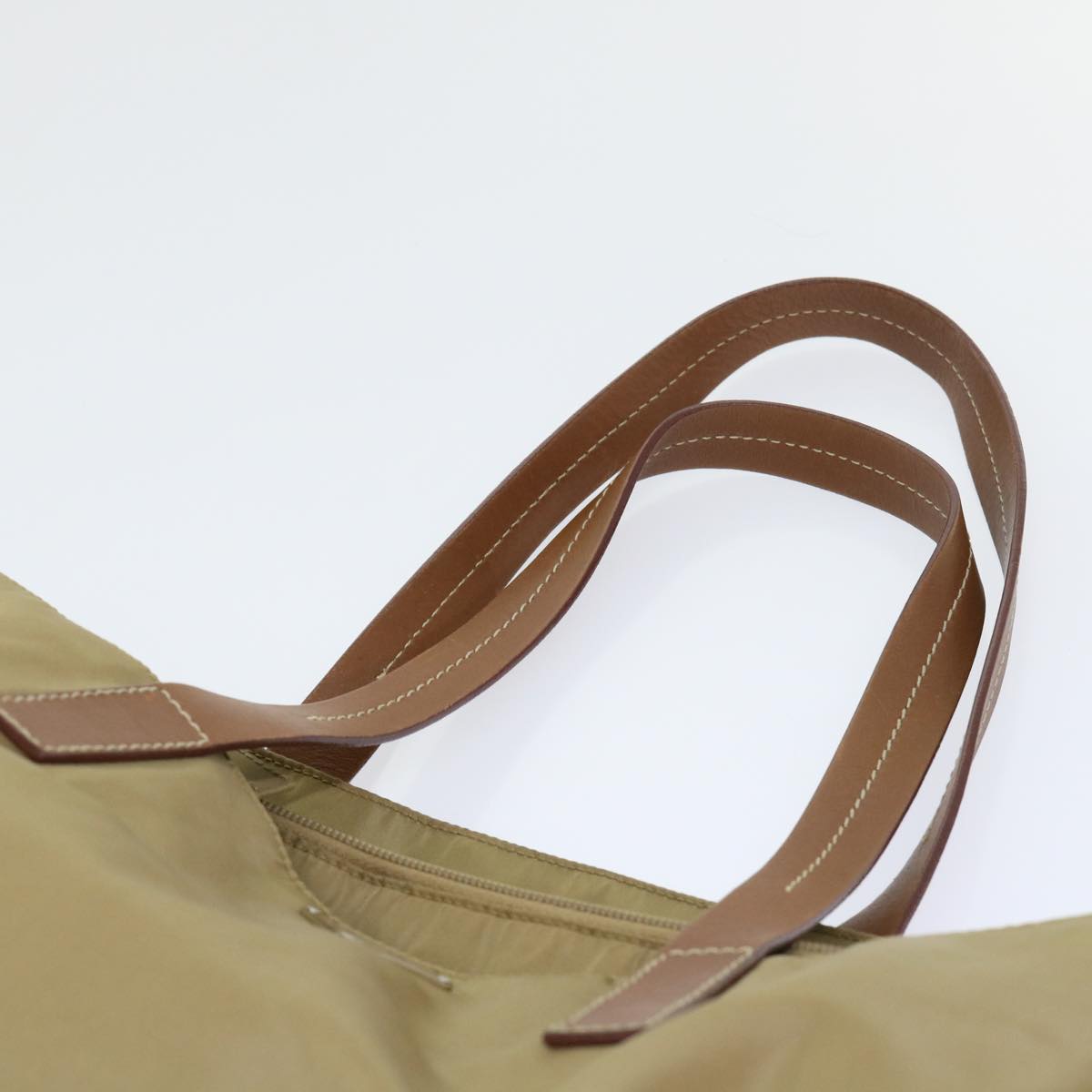 PRADA Tote Bag Nylon Leather Khaki Auth cl715