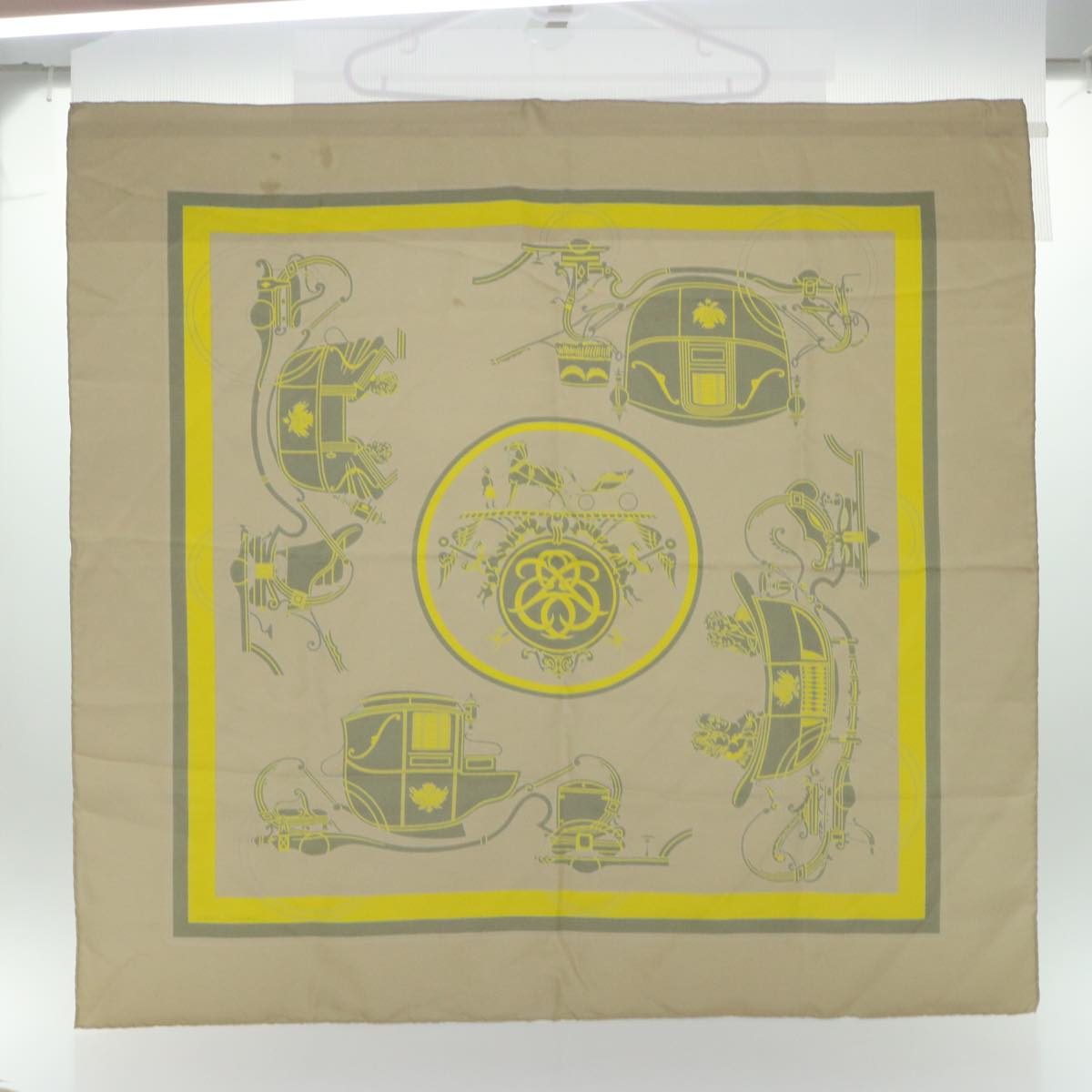 HERMES Carre 90 Scarf Silk Beige Yellow Auth cl721