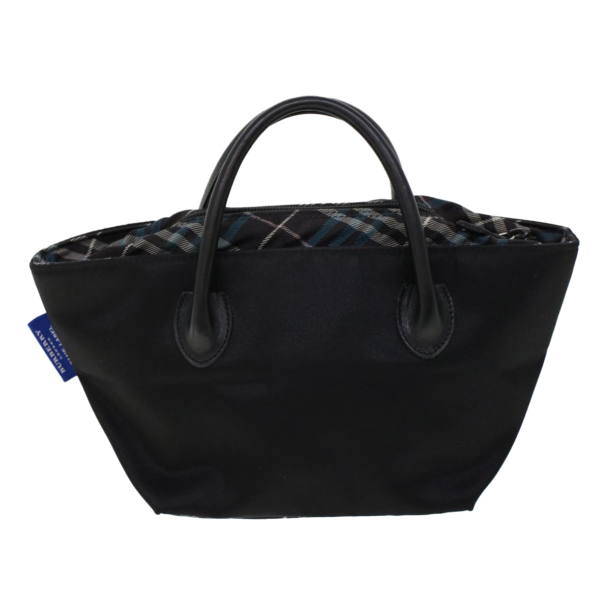 BURBERRY Nova Check Blue Label Hand Bag Nylon Black Auth cl733 - 0