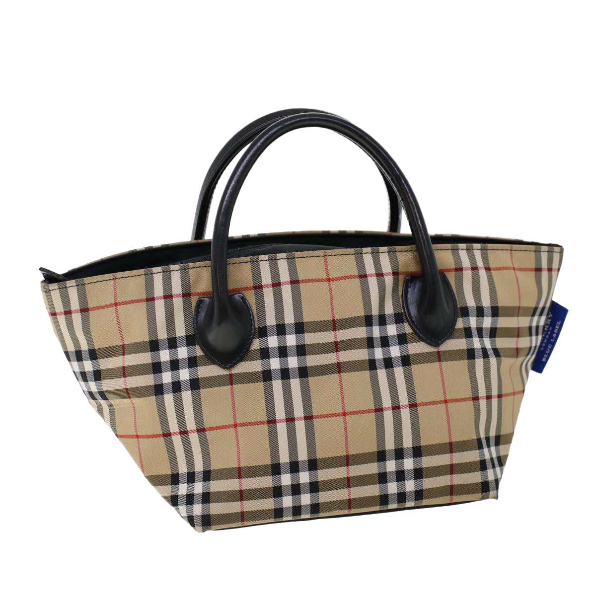 BURBERRY Nova Check Blue Label Hand Bag Nylon Beige Auth cl734