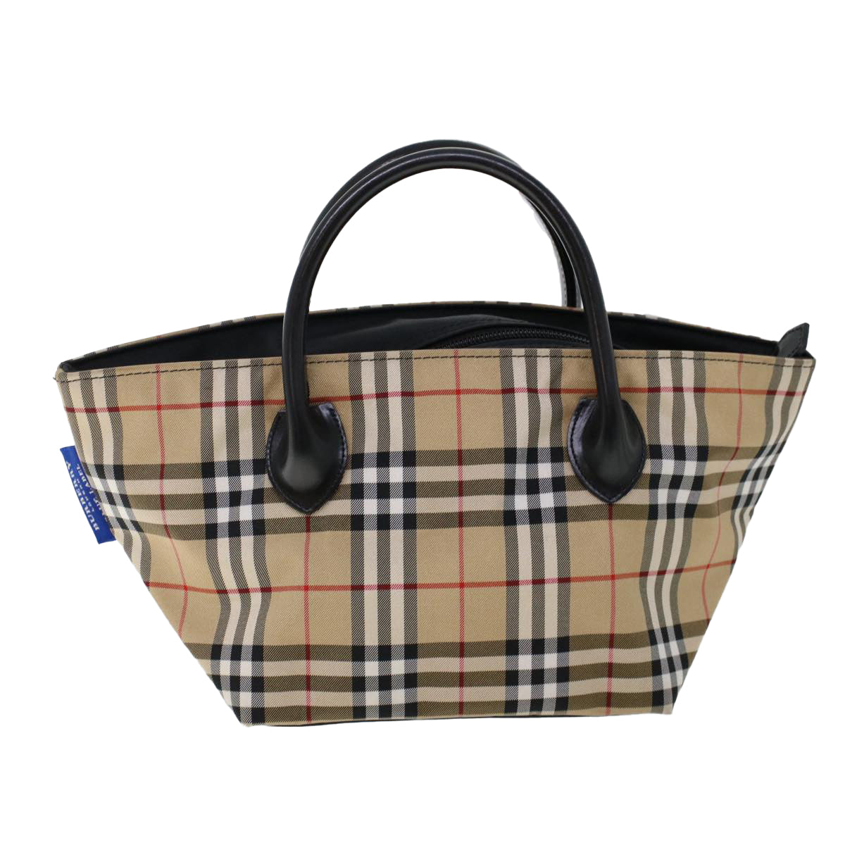 BURBERRY Nova Check Blue Label Hand Bag Nylon Beige Auth cl734 - 0