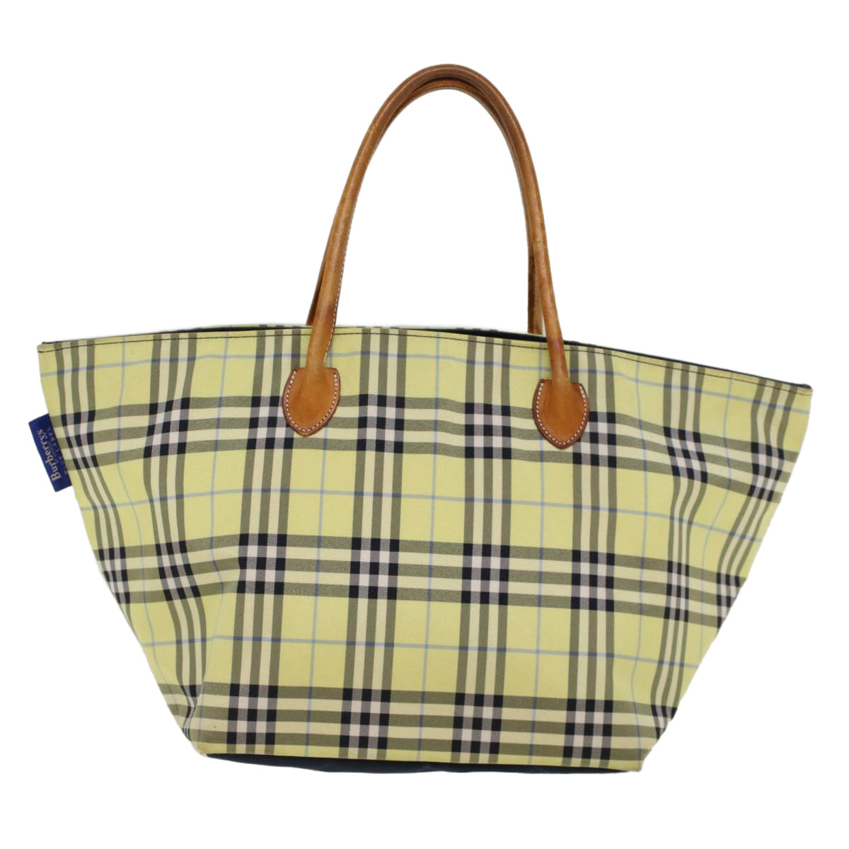 Burberrys Nova Check Blue Label Tote Bag Nylon Yellow Auth cl735