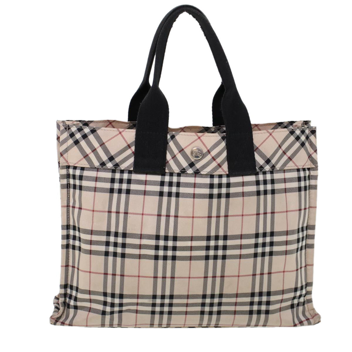 BURBERRY Nova Check Blue Label Tote Bag Nylon Beige Auth cl736