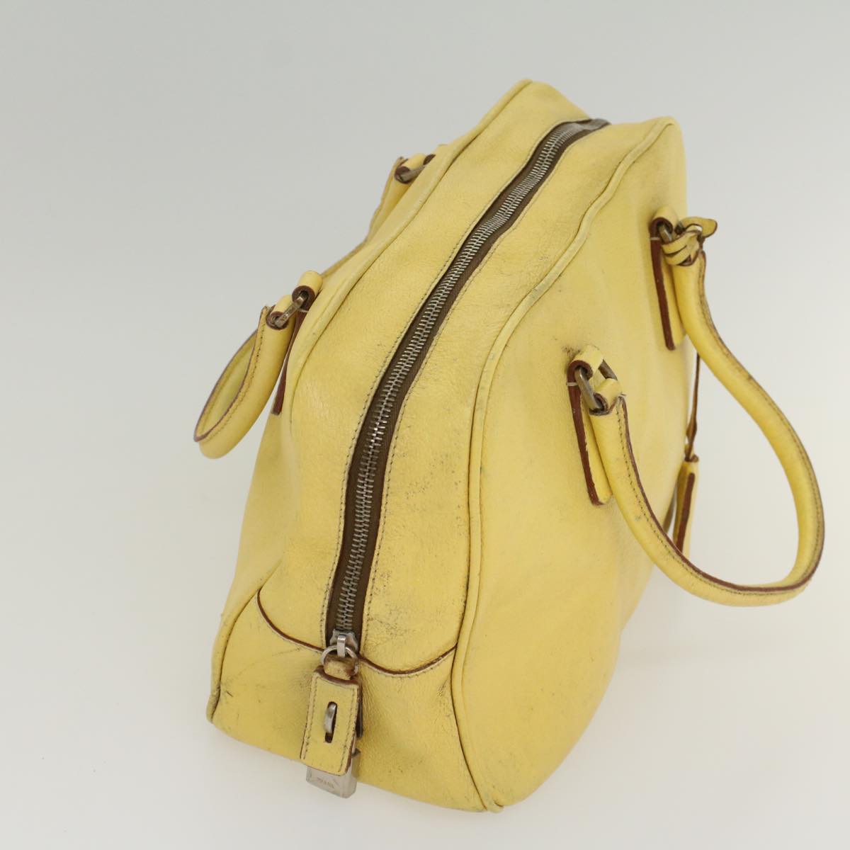 PRADA Hand Bag Leather Yellow Auth cl744