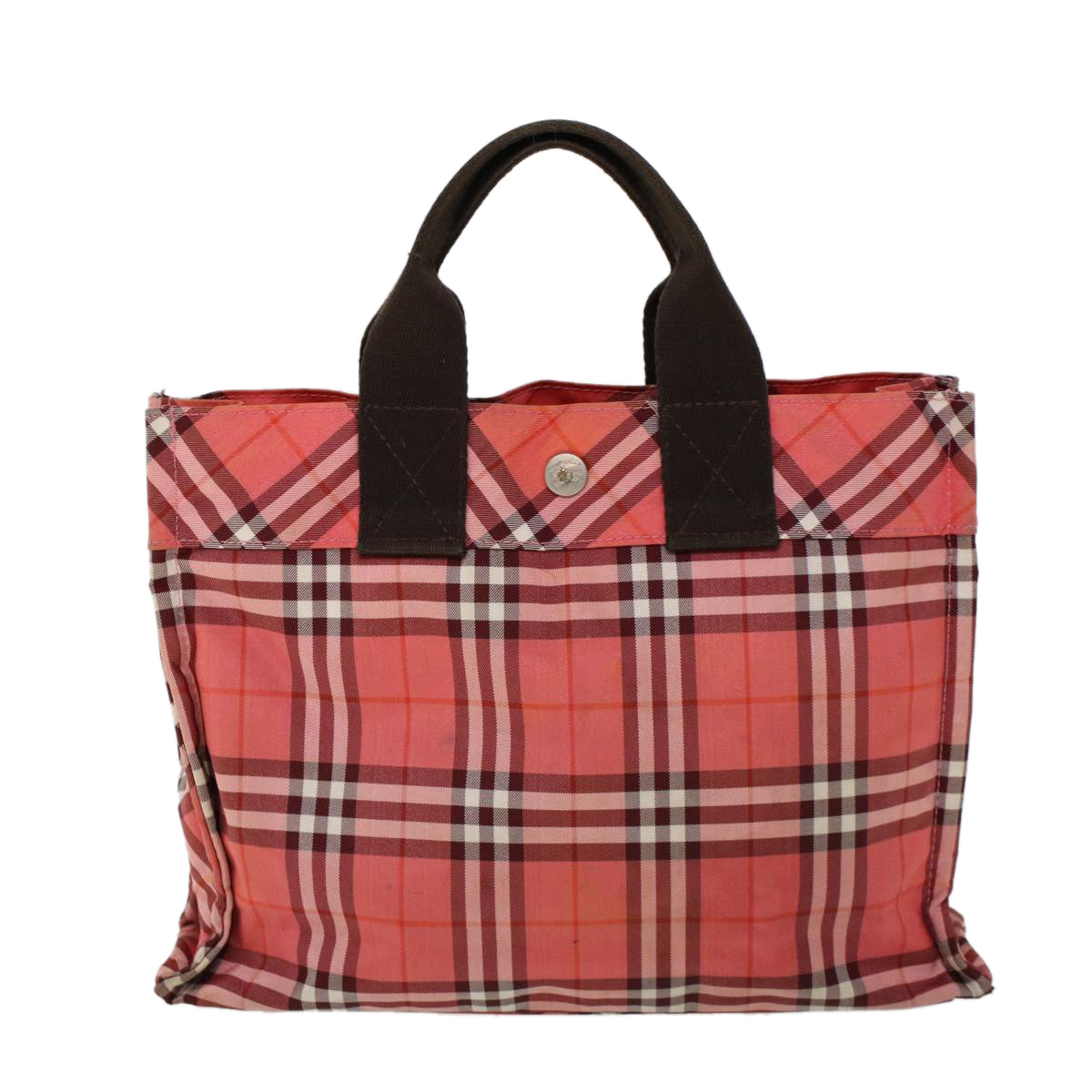 BURBERRY Nova Check Blue Label Hand Bag Nylon Red Auth cl747