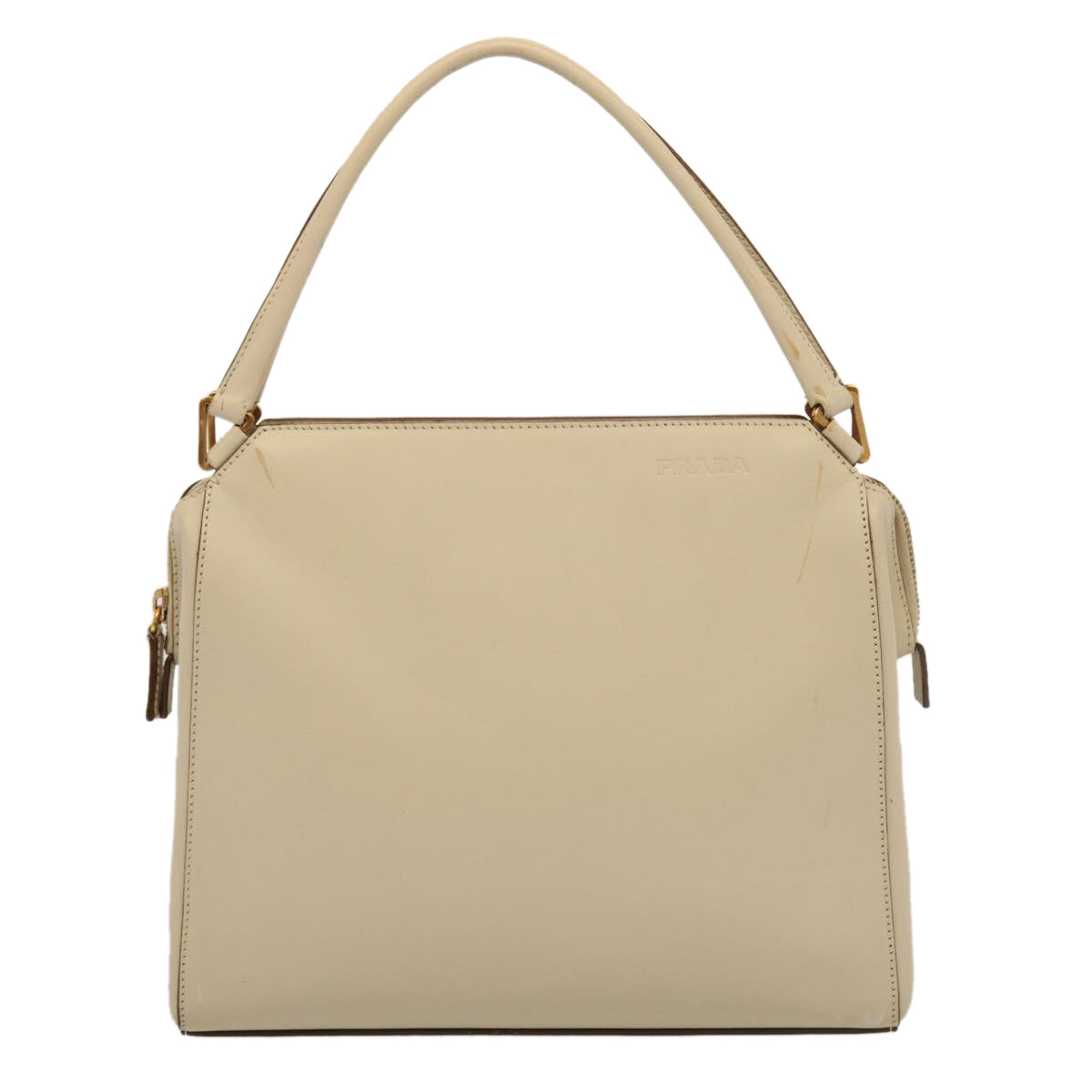 PRADA Hand Bag Leather Beige Auth cl750