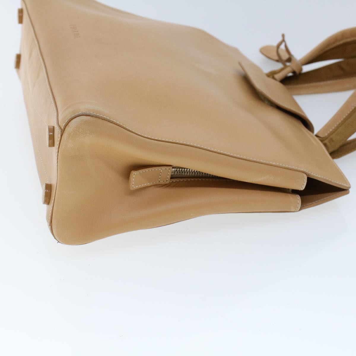 PRADA Hand Bag Leather Beige Auth cl775