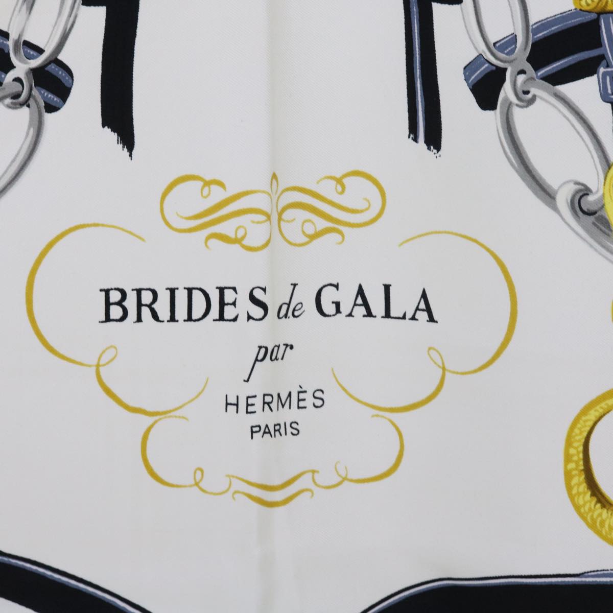 HERMES Carre 90 BRIDES de GALA Scarf Silk Black White Auth cl813