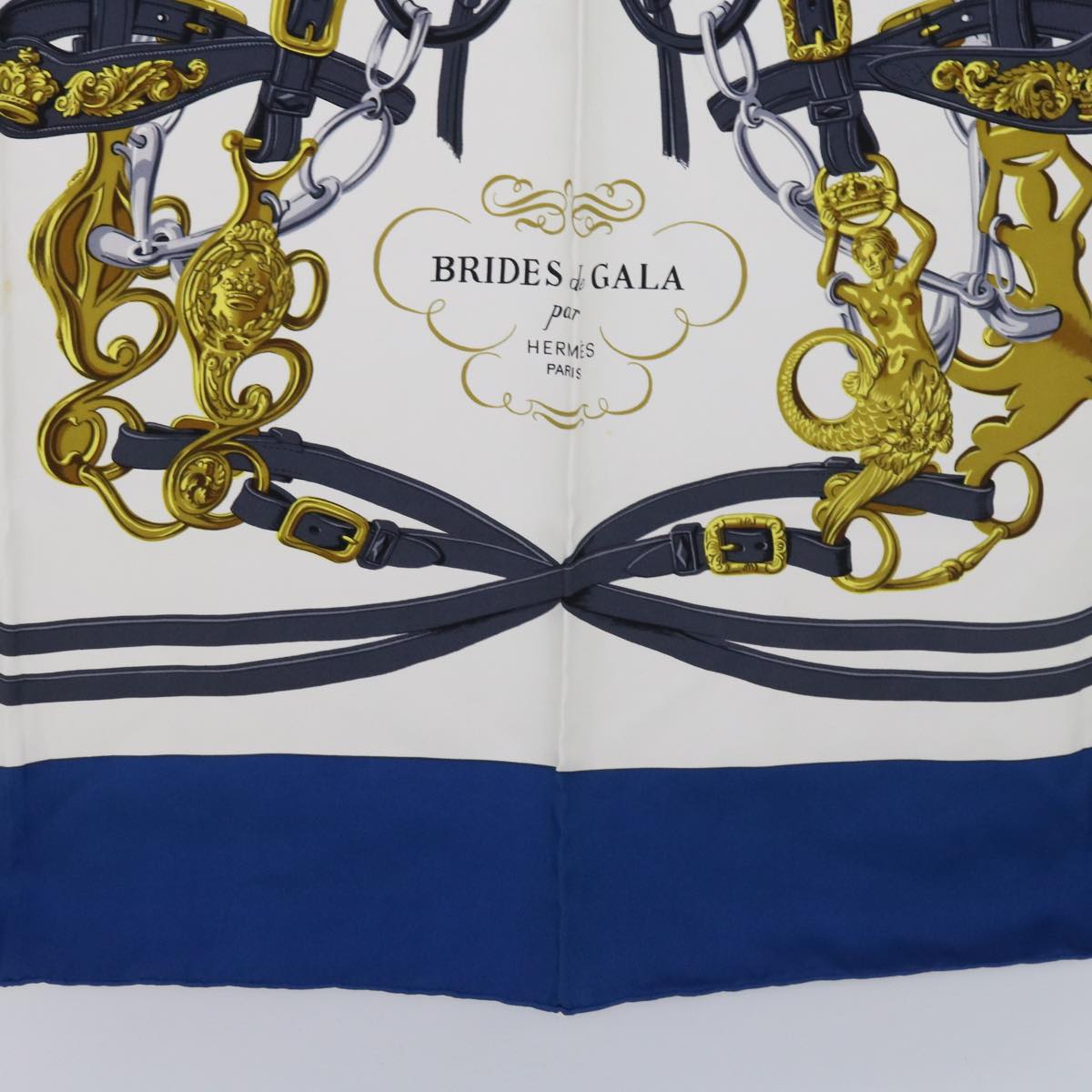 HERMES Carre 90 BRIDES de GALA Scarf Silk Blue White Auth cl817