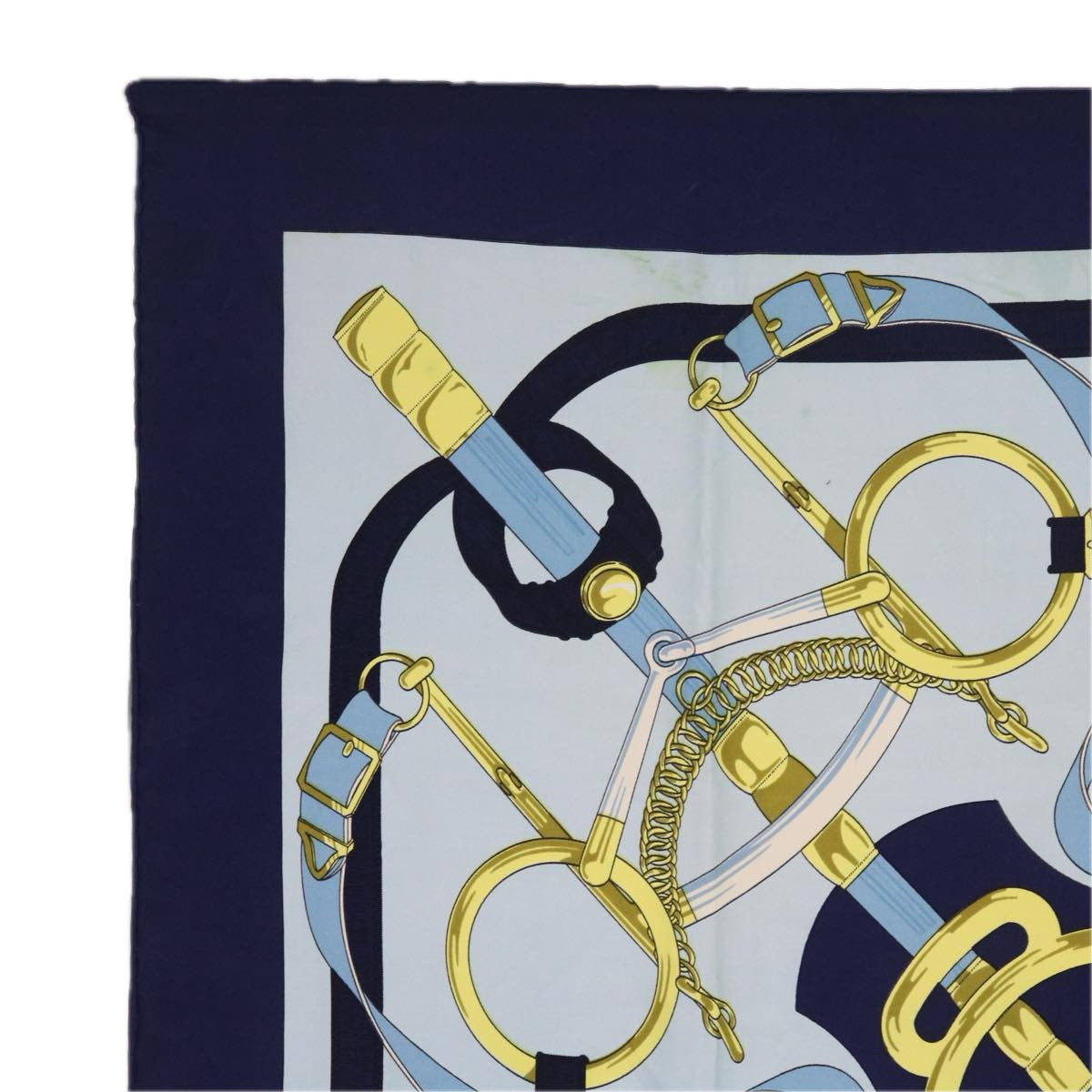 HERMES Carre 90 Eperon d'or Scarf Silk Navy Light Blue Auth cl821 - 0