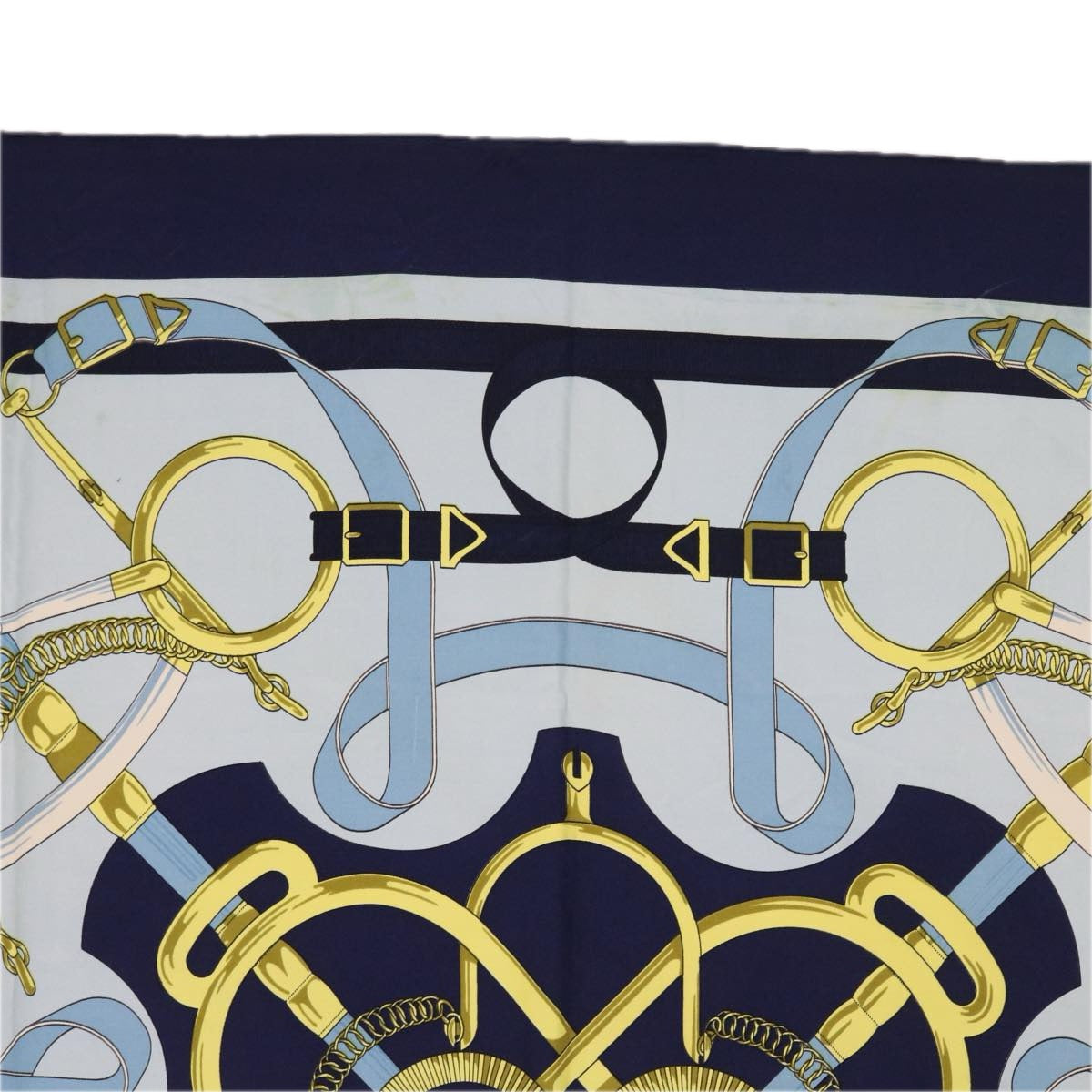 HERMES Carre 90 Eperon d'or Scarf Silk Navy Light Blue Auth cl821