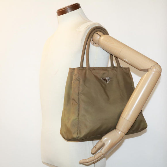 PRADA Hand Bag Nylon Khaki Auth cr603