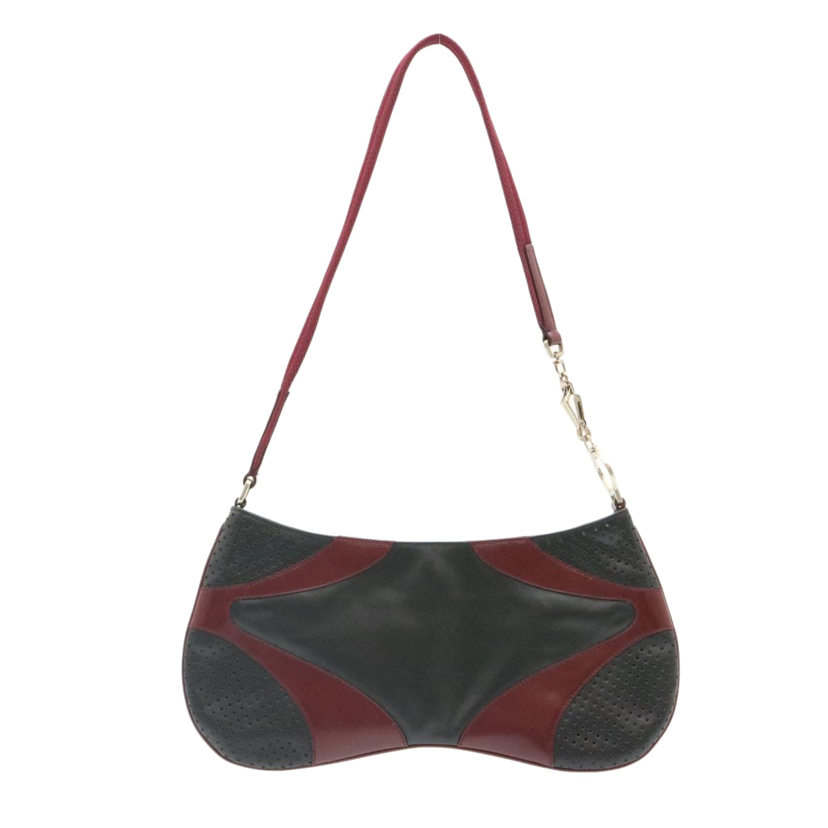 PRADA Shoulder Bag Leather Black Wine Red Auth ds055 - 0