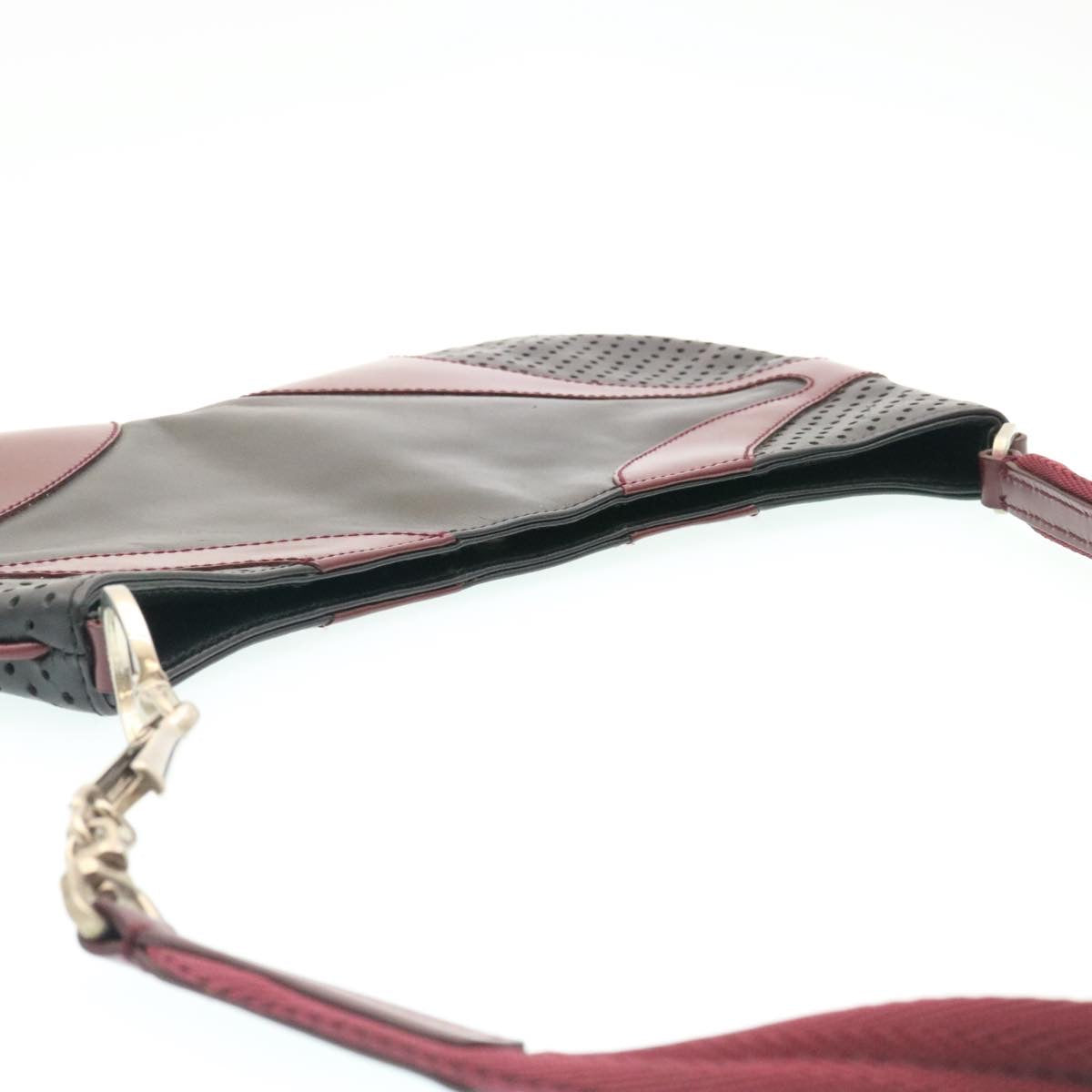 PRADA Shoulder Bag Leather Black Wine Red Auth ds055