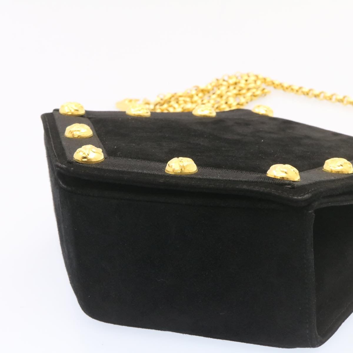 Salvatore Ferragamo Chain Shoulder Bag Suede Black Gold Auth ds082