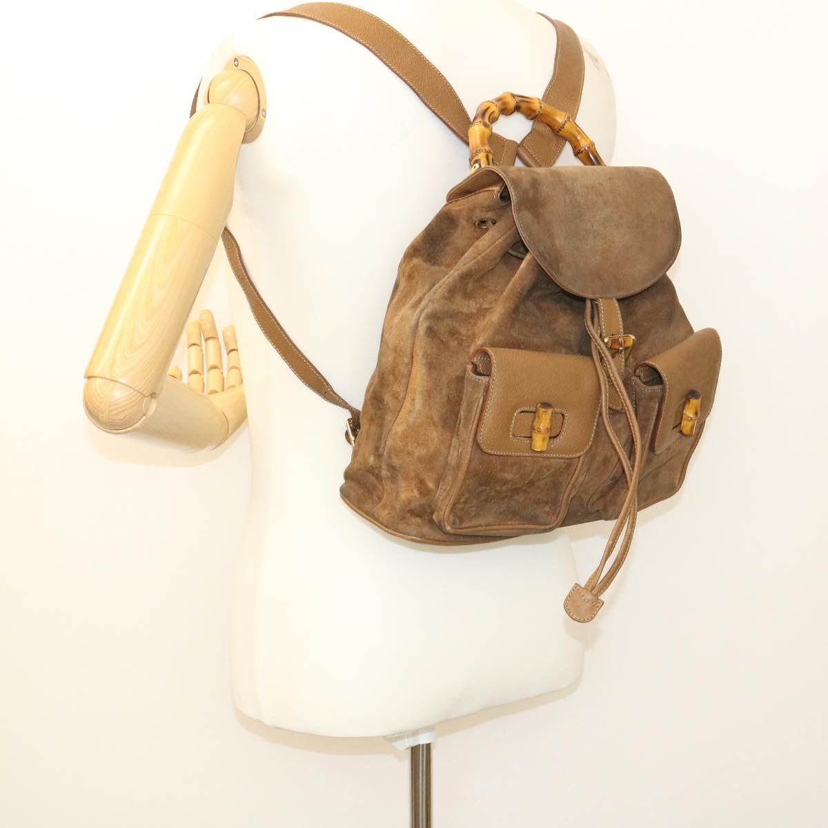 GUCCI Bamboo Backpack Suede Brown Auth ds086