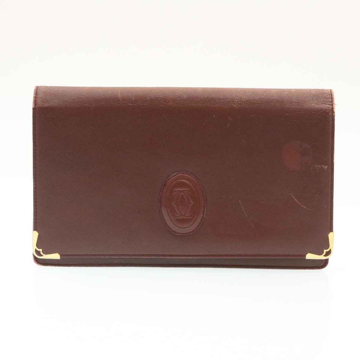 CARTIER Must Line Wallet Clutch Bag Leather 2Set Bordeaux Auth ds106 - 0