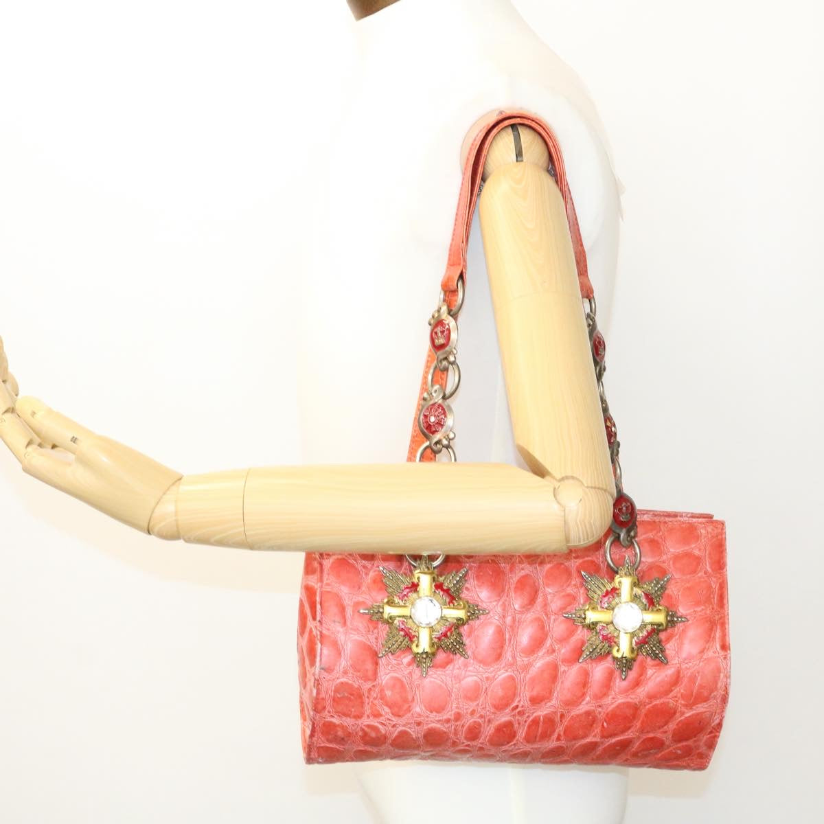 Gianni Versace Crown Hand Bag Leather Red Auth ds117