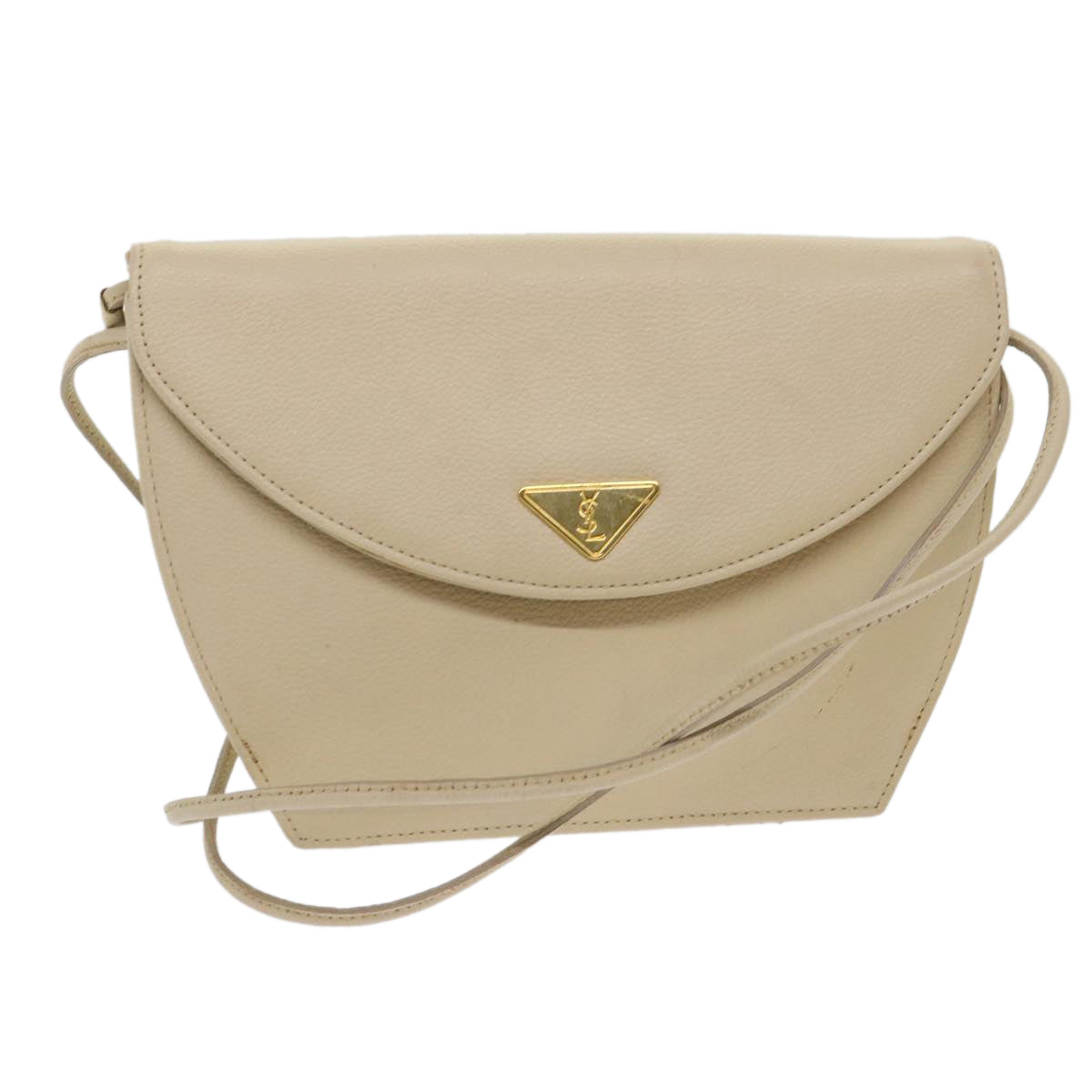 SAINT LAURENT Shoulder Bag Leather Beige Auth ep1008