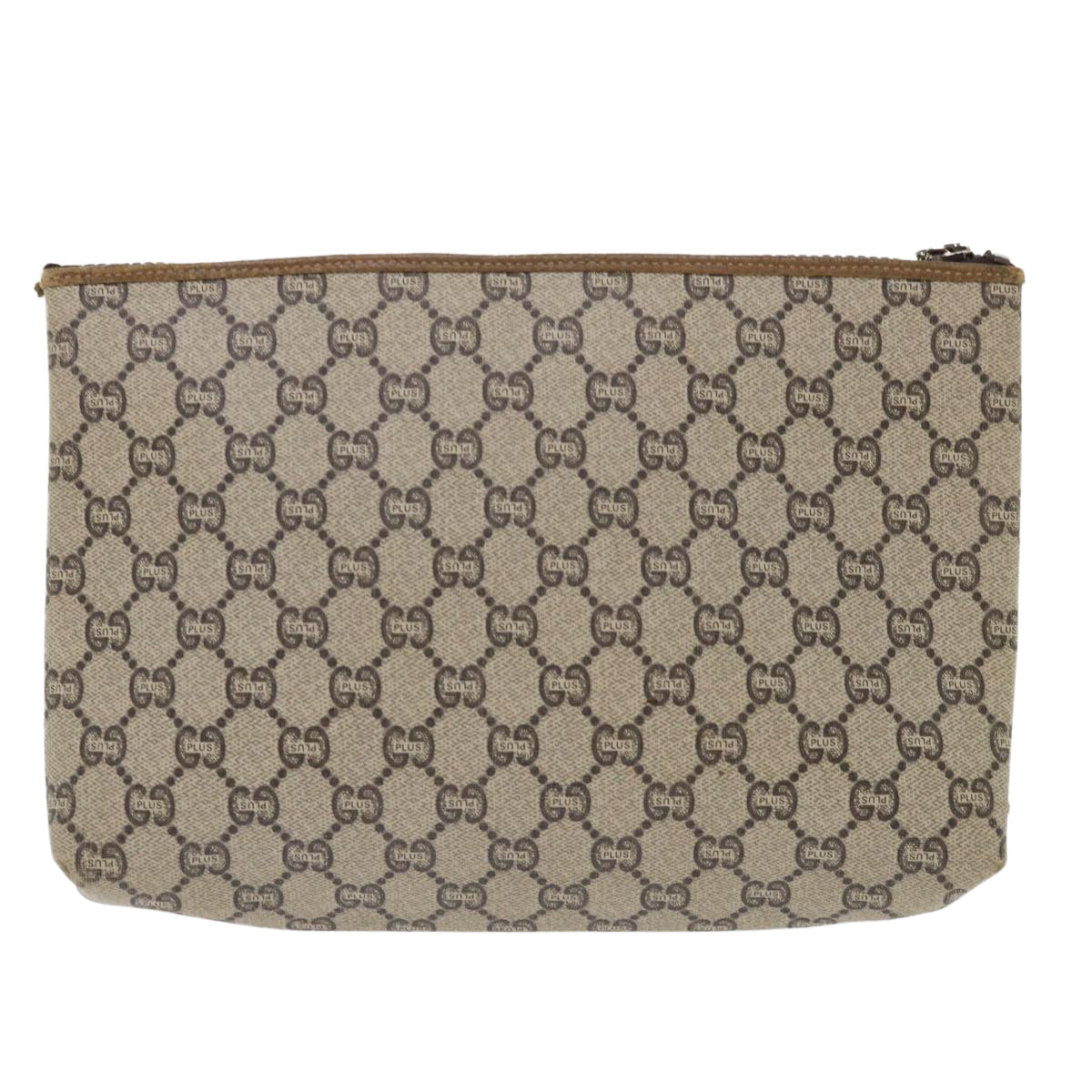 GUCCI GG Plus Canvas Clutch Bag PVC Leather Beige Auth ep1039 - 0