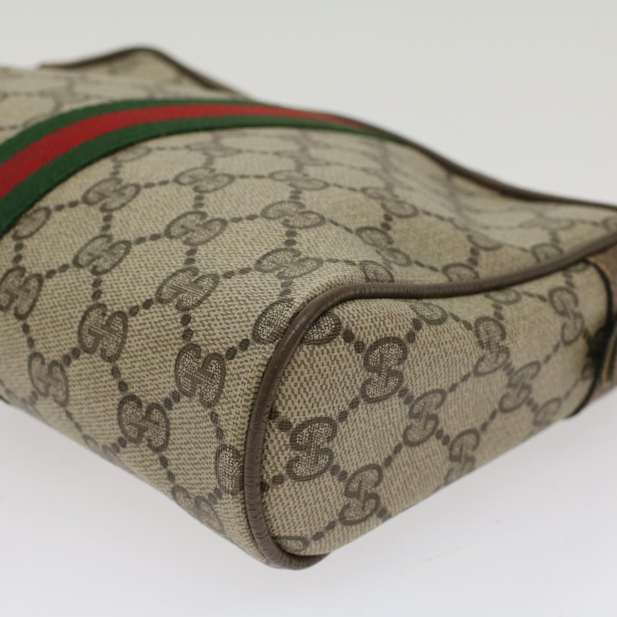 GUCCI GG Canvas Web Sherry Line Clutch Bag Beige Red Green 89.01.012 Auth ep1040