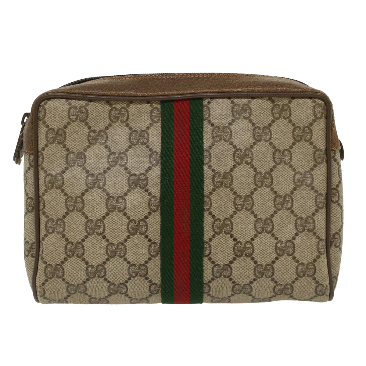 GUCCI GG Canvas Web Sherry Line Clutch Bag Beige Red Green 89.01.012 Auth ep1040