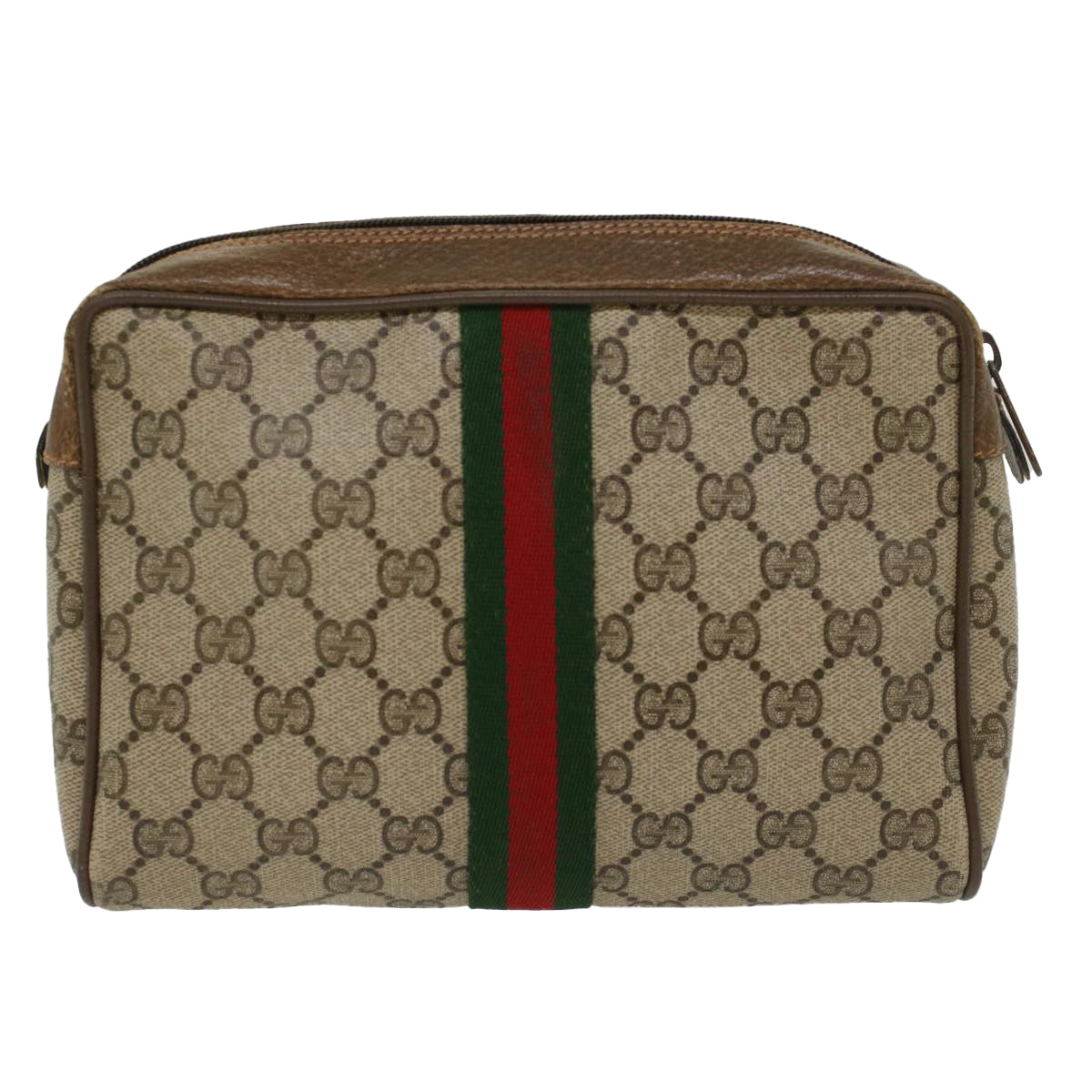 GUCCI GG Canvas Web Sherry Line Clutch Bag Beige Red Green 89.01.012 Auth ep1040 - 0