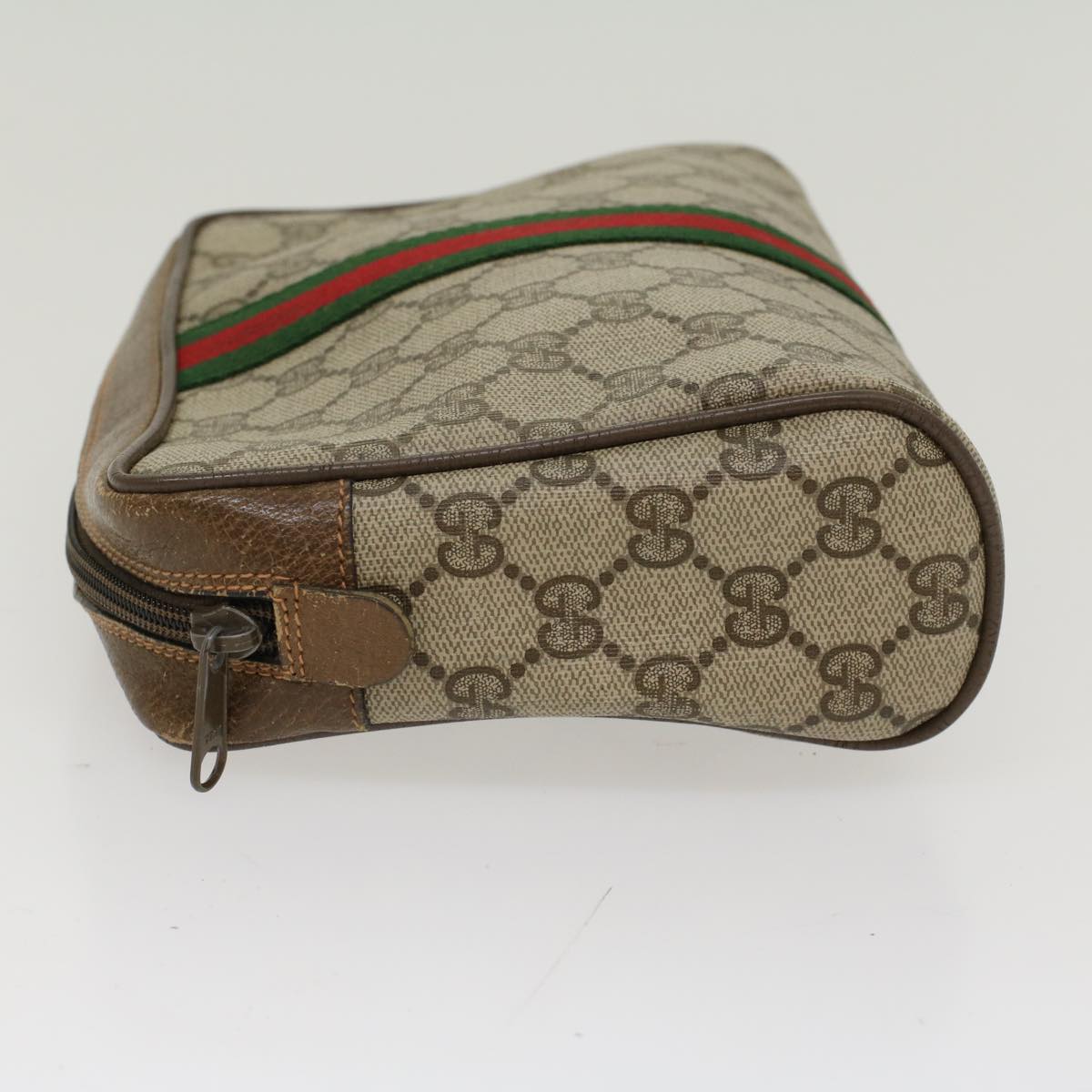 GUCCI GG Canvas Web Sherry Line Clutch Bag Beige Red Green 89.01.012 Auth ep1040