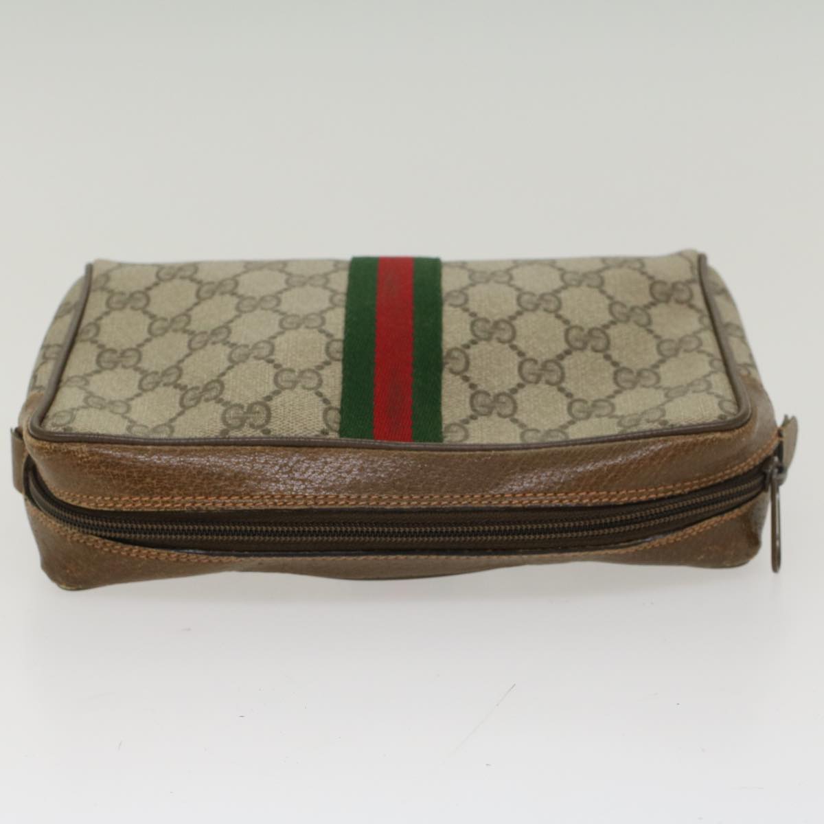 GUCCI GG Canvas Web Sherry Line Clutch Bag Beige Red Green 89.01.012 Auth ep1040