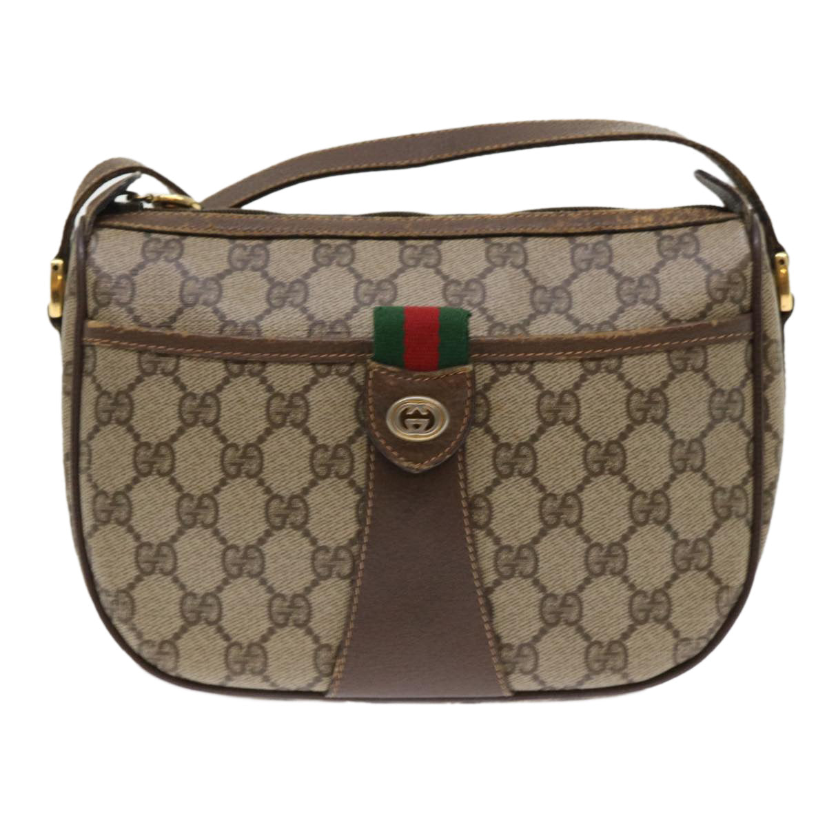 GUCCI GG Canvas Web Sherry Line Shoulder Bag Beige Red 89.02.032 Auth ep1041