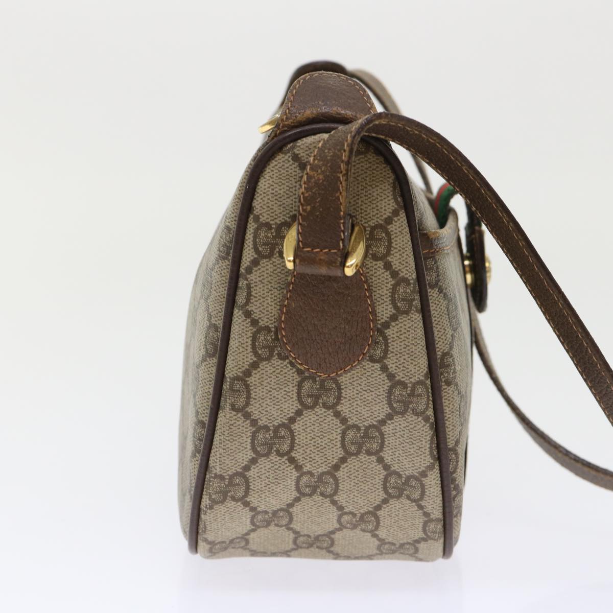 GUCCI GG Canvas Web Sherry Line Shoulder Bag Beige Red 89.02.032 Auth ep1041