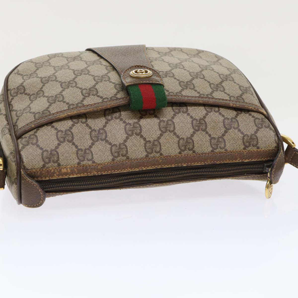 GUCCI GG Canvas Web Sherry Line Shoulder Bag Beige Red 89.02.032 Auth ep1041