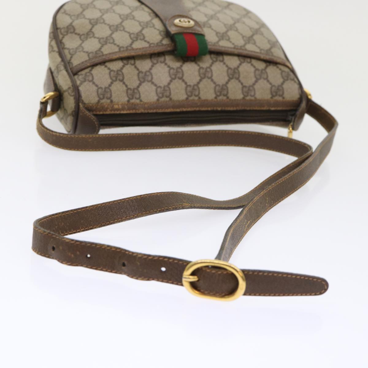 GUCCI GG Canvas Web Sherry Line Shoulder Bag Beige Red 89.02.032 Auth ep1041