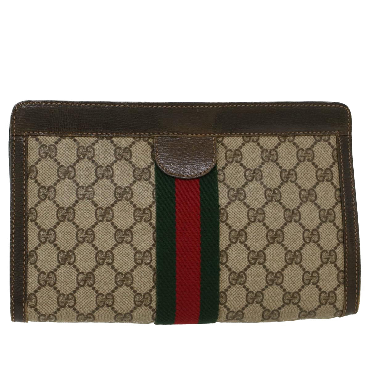 GUCCI GG Canvas Web Sherry Line Clutch Bag Beige 41•014•2125•28 Auth ep1043